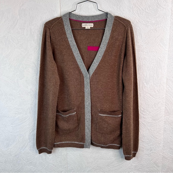 Label + thread Brown 100% Cashmere Cardigan Size Medium - Picture 1 of 7
